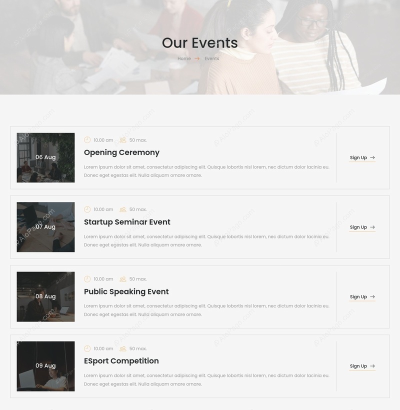 Explore Upcoming Events Website Template