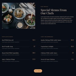 Pricing Menu Website Templates