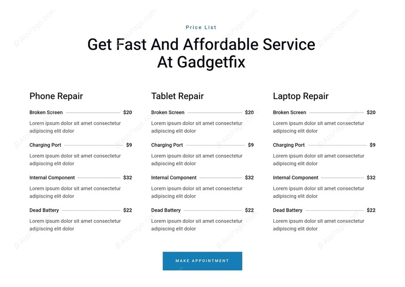 Affordable Repair Services Price List Website Template