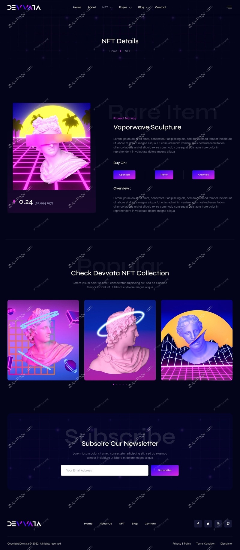 Vaporwave NFT Showcase For Digital Artists Website Template