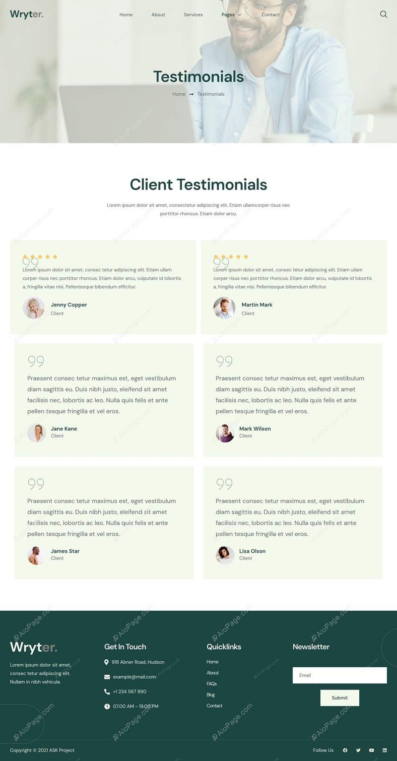 Client Feedback For Content Writing Experts Website Template